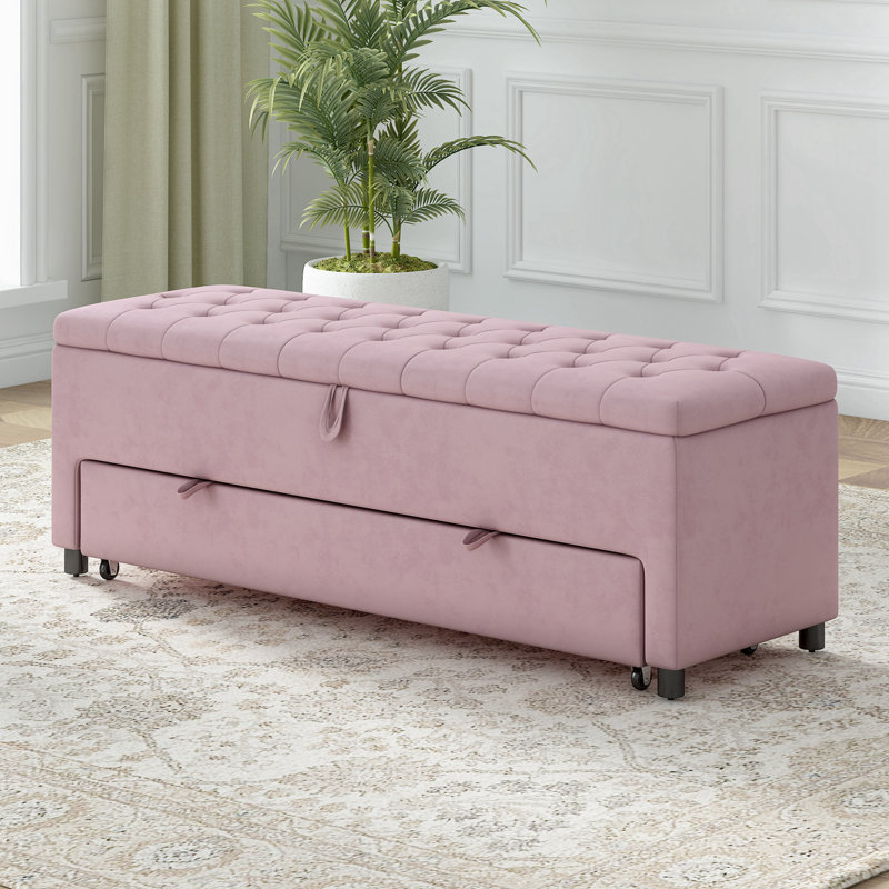 Banc de rangement Phylecia, 100% polyester rose