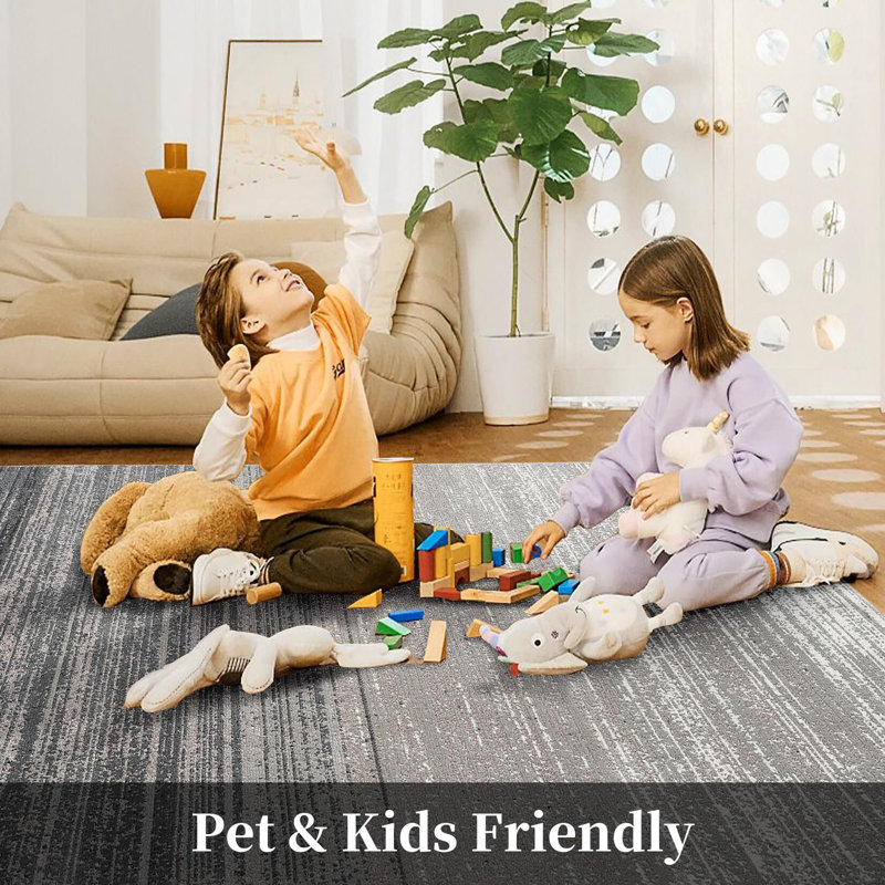 Tapis décoratif contemporain sans peluche, Rectangle 9 pi x 12 pi