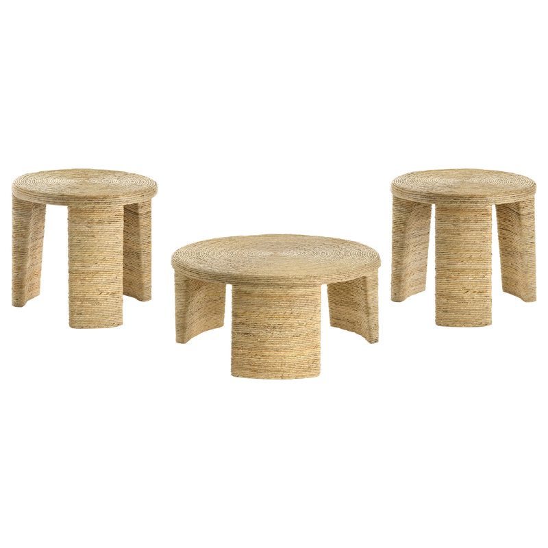 Ensemble de tables basses et de tables de bout en rotin 3 pièces Schutz, 3 pièces: table basse, 2 tables de bout