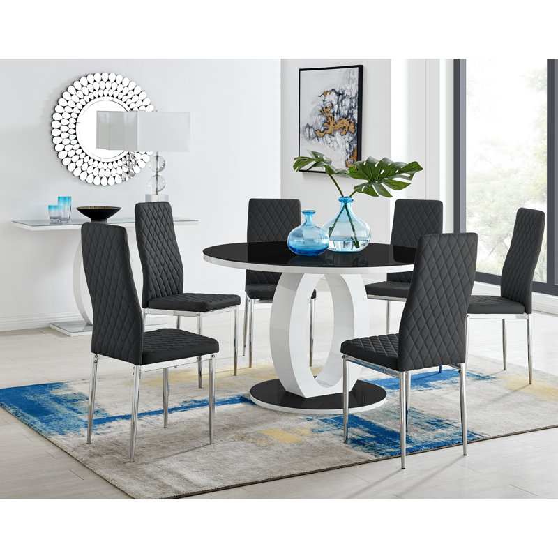 Ensemble de table de salle à manger 6 places Scottsmoor, Noir / argent, Noir, 7 pièces : table, 6 chaises