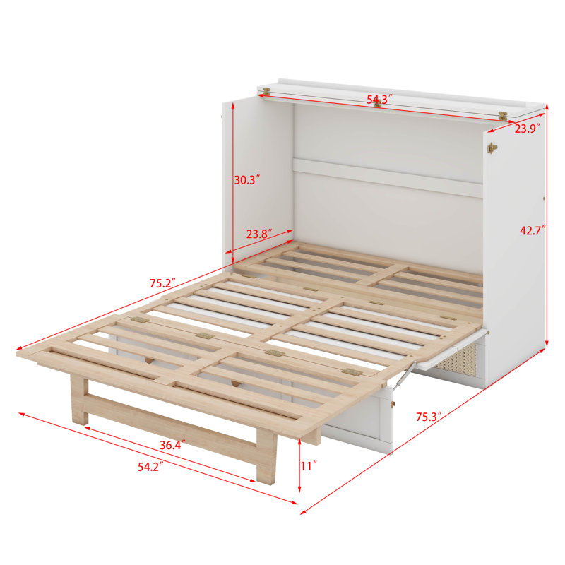 Lit escamotable avec grands tiroirs Anassi, Double, Blanc