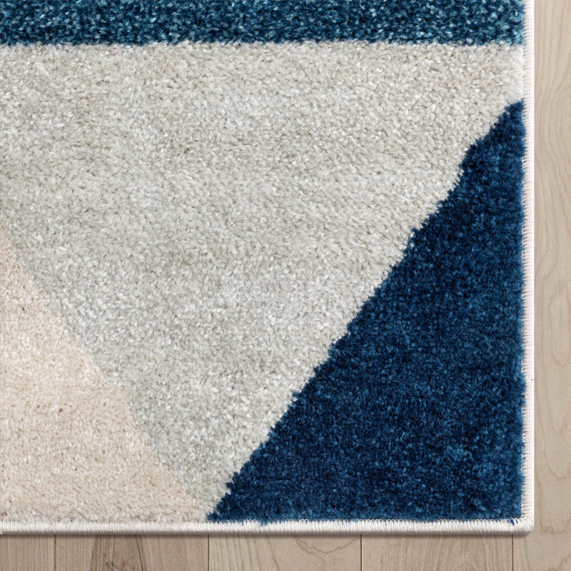 Tapis bleu / gris à motif géométrique moderne facile à nettoyer Rubino, Rectangle 2 po x 3 po