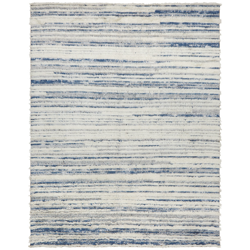 Belz Wool Striped Area Rug in Blue, Rectangle 5'6" x 8'6"