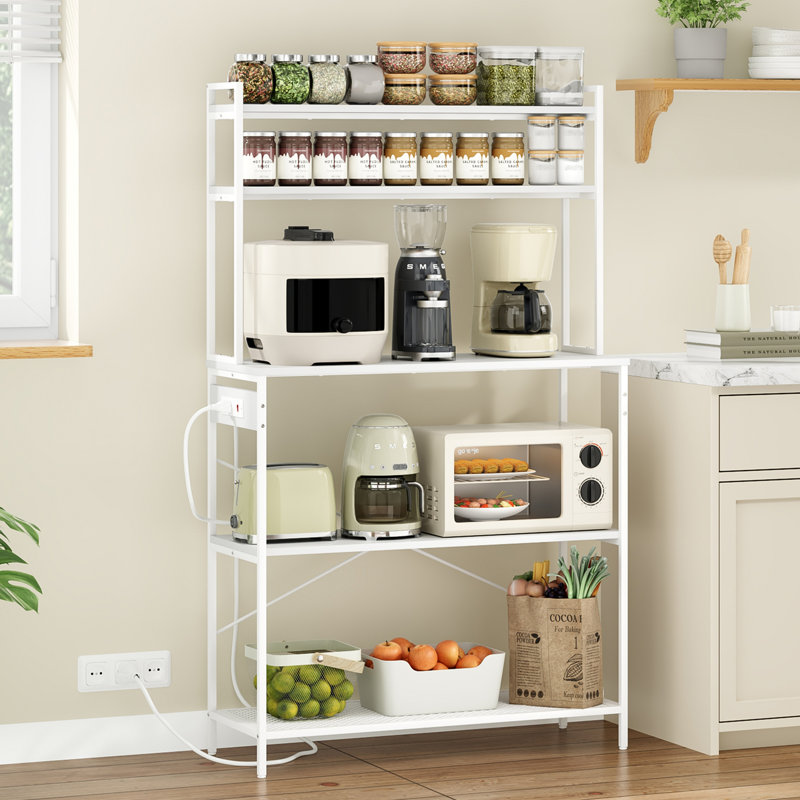 Grand support de boulanger à 5 niveaux avec prises électriques, support à micro-ondes de 39 pouces et bar à café, tablette de rangement pour la maison, rangement pour comptoir