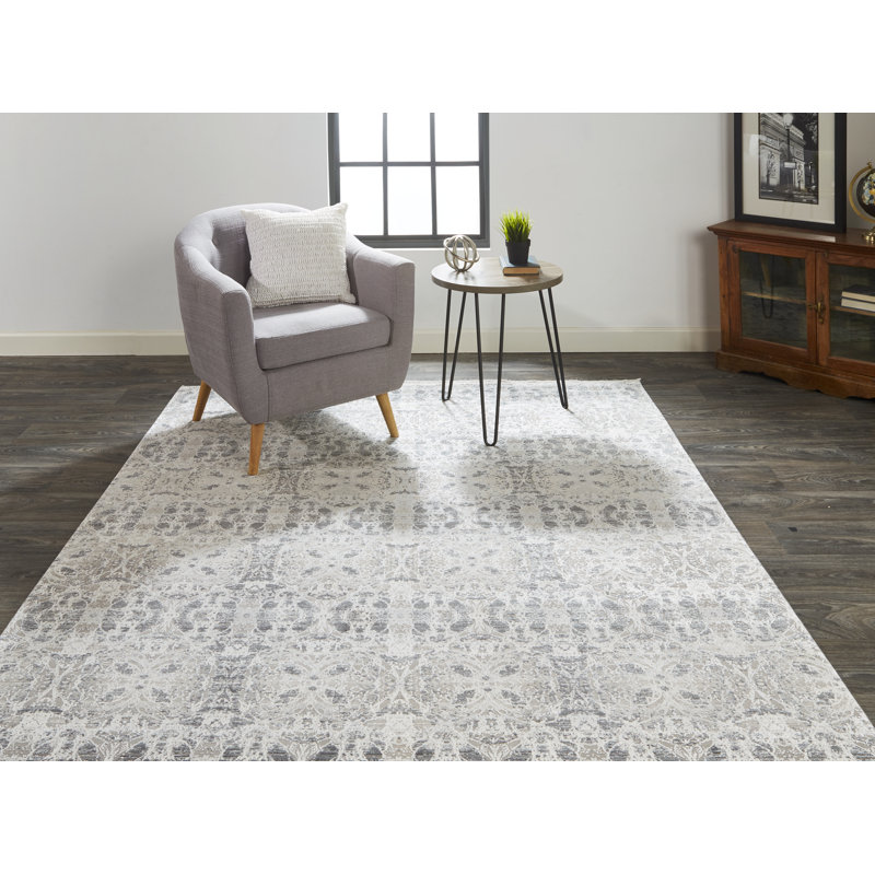 Lindstra Oriental Area Rug in Warm Gray, Rectangle 9'9" x 13'2"