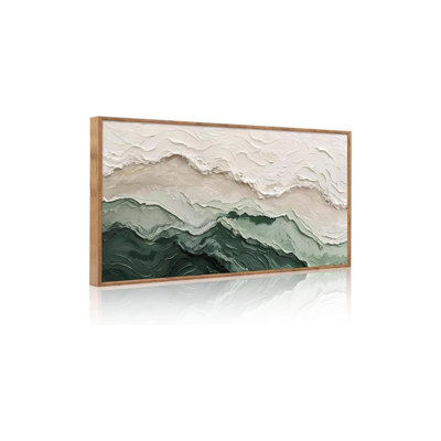 Art mural sur toile 3D abstrait vert texturé 3D, peinture côtière moderne, œuvre d'art contemporaine encadrée pour le salon, la chambre à coucher et le bureau, 100 x 50 cm