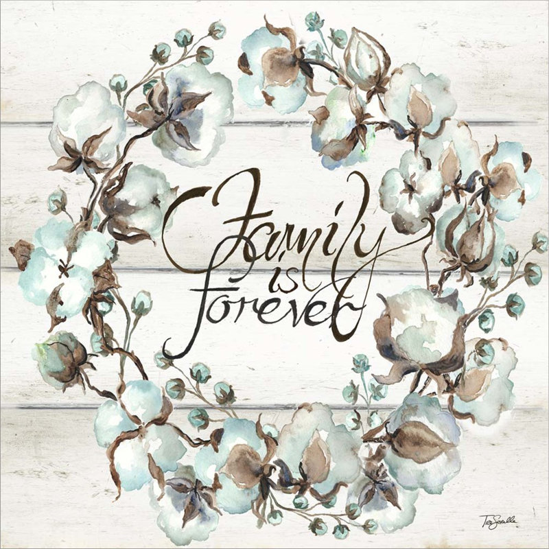 «Cotton Boll Family Wreath» par Tre Sorelle Studios - Art textuel sur toile tendue, H 12 po x l 12 po x P 1,5 po