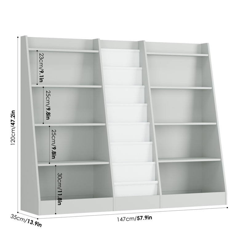 ON SALE!  5-Tier Kids Bookshelf with Storage Pockets, Gray Wisp