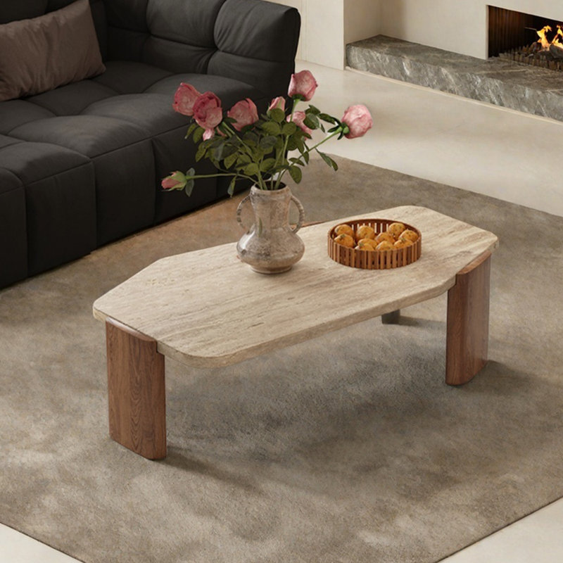 Table basse en pierre naturelle Wabi-sabi, Brun, H 13,77 po x L 43,3 po x l 20,47 po