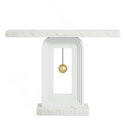 Console moderne avec base géométrique, canapé d'entrée étroit de 40 pouces, décor contemporain en bois pour le couloir du salon, faux marbre blanc