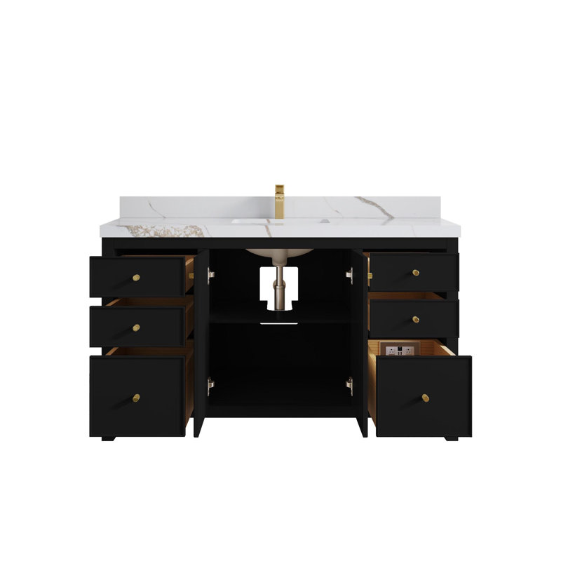 Meuble-lavabo simple 60 po avec plateau Chicago, Or Calacatta