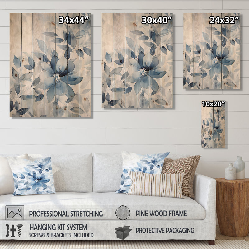Windsor - art mural floral sur bois de pin naturel, H 40 po x l 30 po