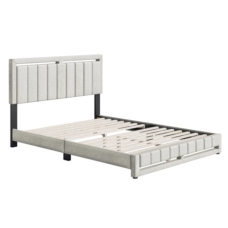 Base de lit tapissier Senata Linen, Blanc, Simple