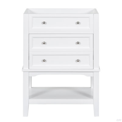 Meuble-lavabo de 24 po sans lavabo, base seulement, structure en bois massif, armoire de rangement de salle de bain avec tiroir et tablette ouverte