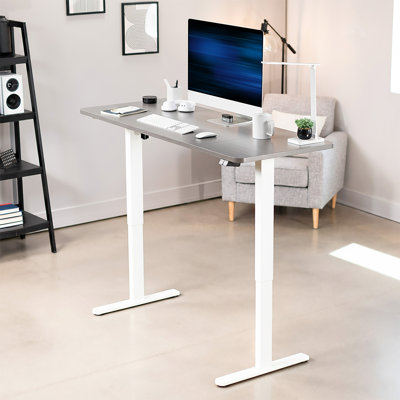  Electric 60”x24” Stand Up Desk, Dark Gray Table Top, White Frame