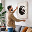 Striped Cat Crescent Retro - Wrapped Canvas-1475241360-1475241374