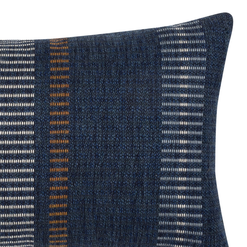 Journey Lumbar Indoor/Outdoor Pillow Cover & Insert, Faux Down, Gray/Navy Striped