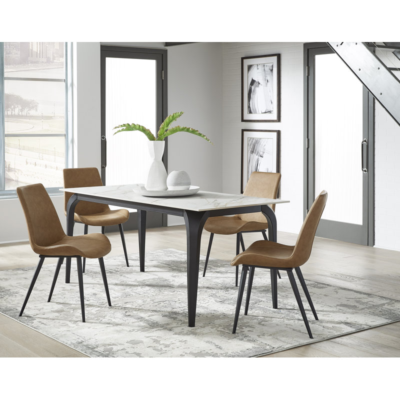 Stone Top Metal Base Dining Table, White