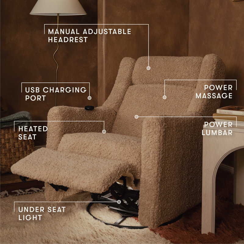 Kiwi Deluxe Power Recliner and Swivel Glider with Heat and Massage, Chai Shearling