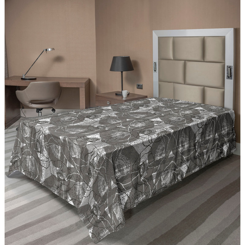 Ambesonne Flat Sheet Floral Grunge Art, Twin Flat Sheet, Gray White Floral