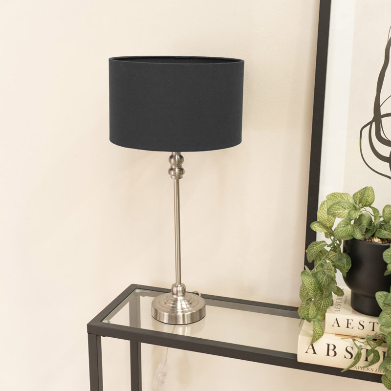 Reselva Metal Table Lamp, Brushed Chrome Base/Black Shade