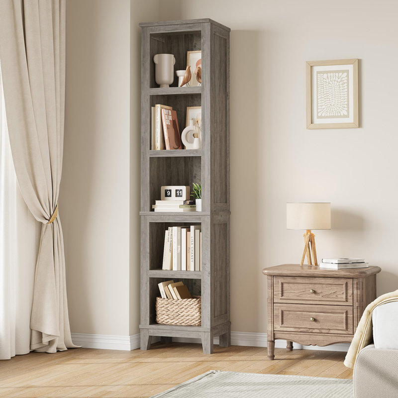 Bibliothèque à 5 tablettes avec étagères de rangement étroites de 71,3 po de hauteur et de rangement sur pied
