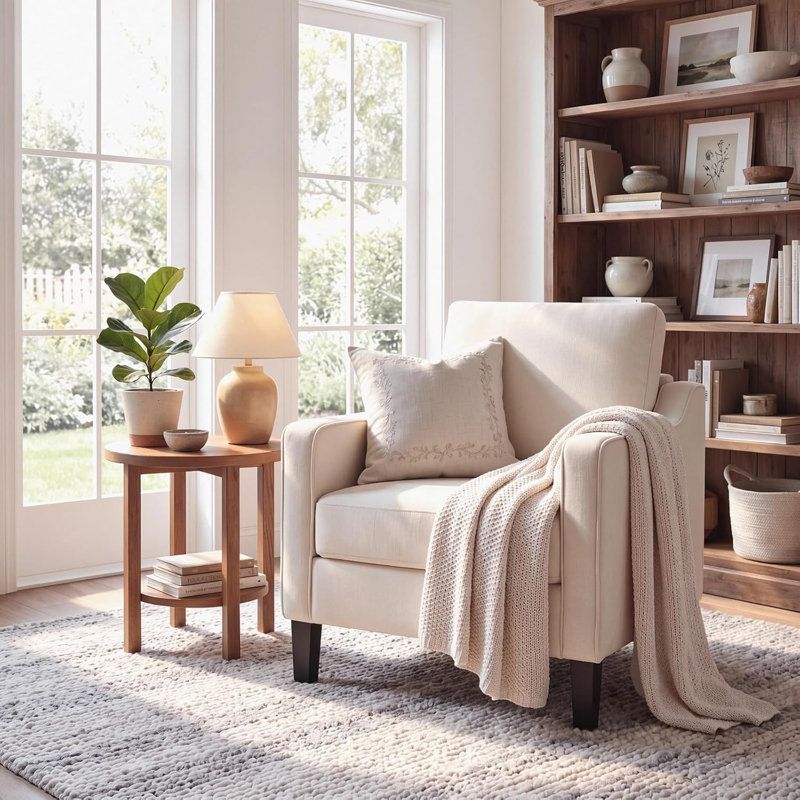 Upholstered Chenille Armchair, Beige