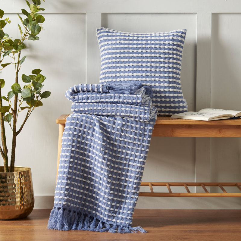 Stab Stitch 125x150cm Blanket Throw, Blue