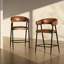 Counter Stools Set Of 2, Pu Upholstered Counter Stools With Iron Frame, Backrest, Footrest, Arm Counter Stools For Home Bar, Kitchen Counter