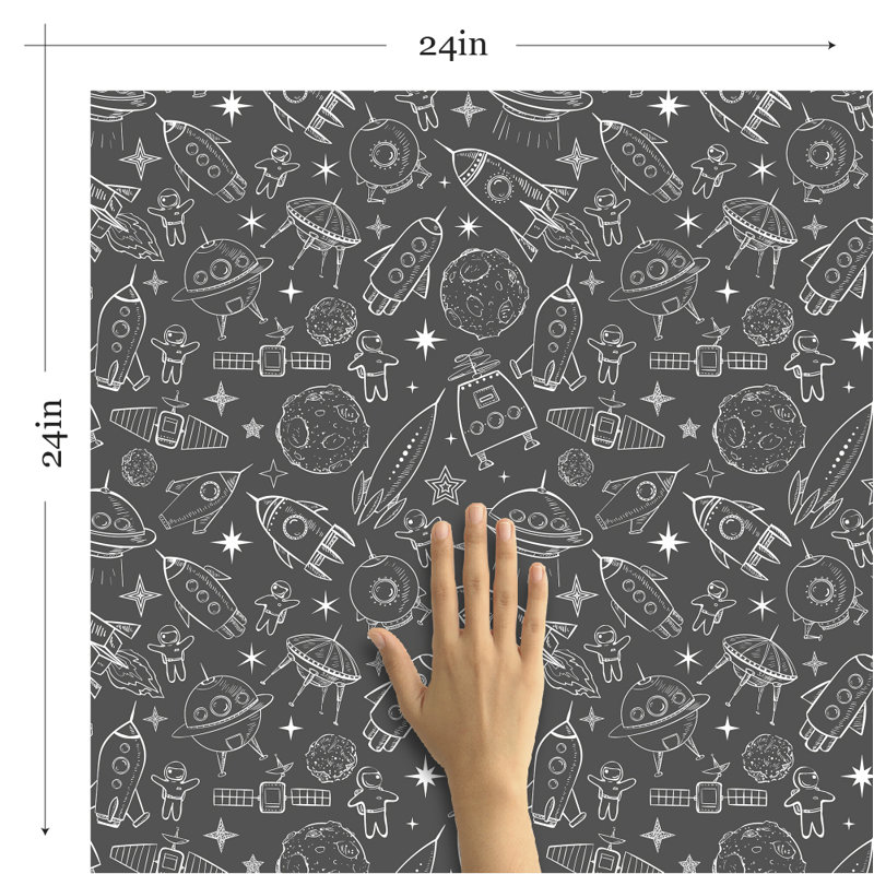 Panneau de papier peint adhésif amovible space children Voelker, L 126 po x l 24 po