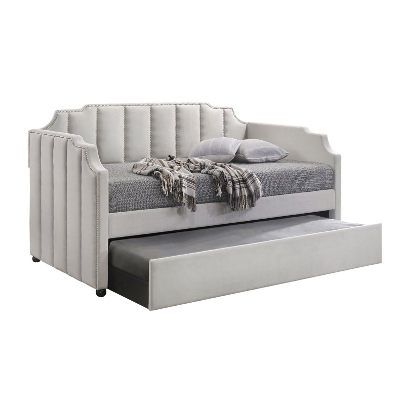 Dove Grey Tufted Back Twin Daybed With Trundle
