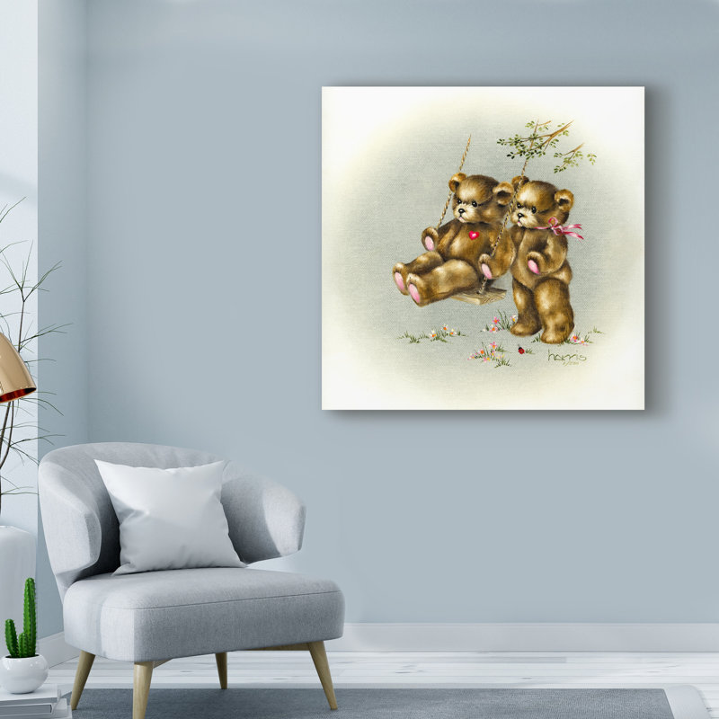 « teddy ours pique-nique 2 », reproduction de peinture à l’acrylique sur toile tendue, H 14 po x l 14 po x P 2 po
