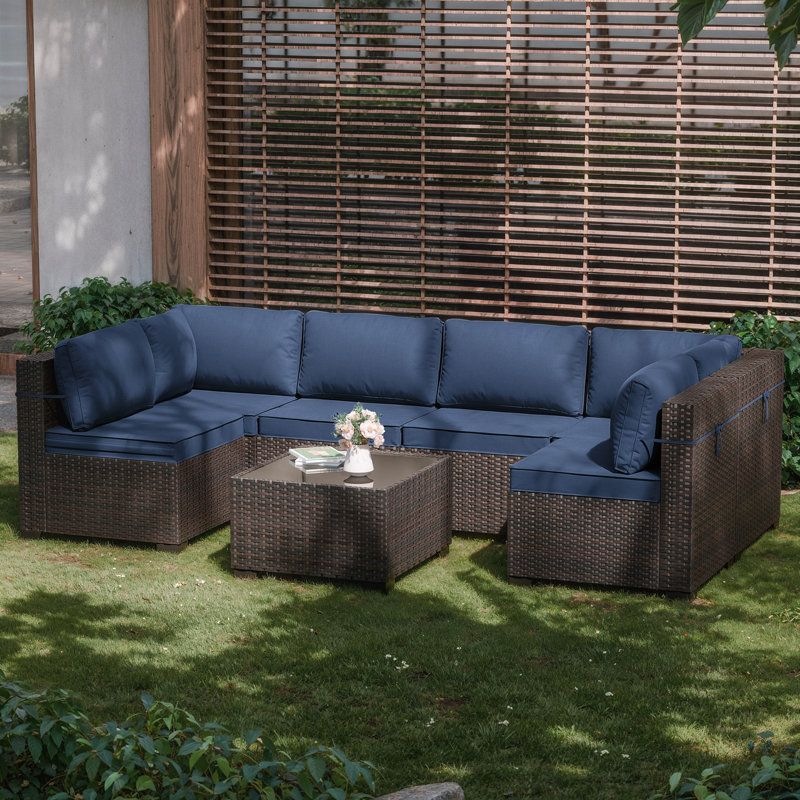Canapé modulaire en U 7 pièces avec coussins Hanshaw, Marine