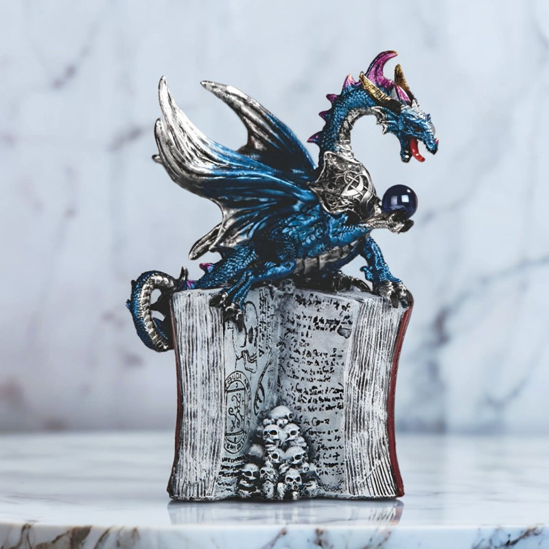 8"H Dragon on Book & Skull Pile Figurine