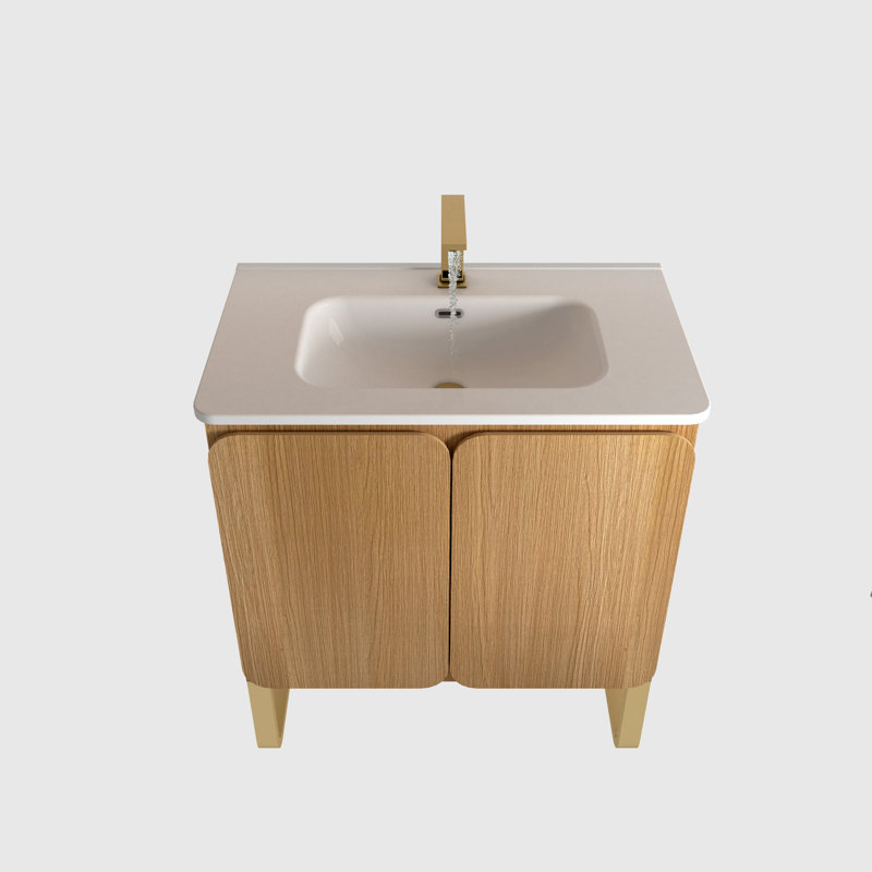Meuble-lavabo autoportant en bois clair de 30 po avec lavabo en céramique