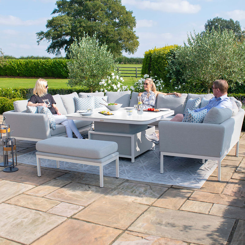 Dasara Outdoor Fabric U Shape Corner Dining Set - with Rising Table, White, Lead Chine