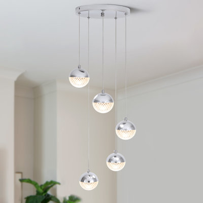 Luminaire suspendu à DEL à 5 lumières Moorcroft avec éclairage à DEL intégré en verre pour îlot de cuisine - l 11,41 po