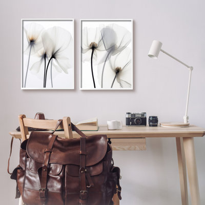 Photographie de fleur blanche encadrée sur bois, 2 pièces