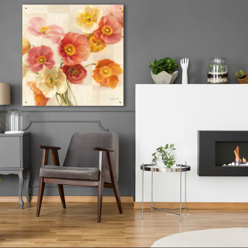 «Poppies Delight C 1» par Danhui Nai, art mural en verre acrylique, H 36 po x l 36 po x P 0,2 po