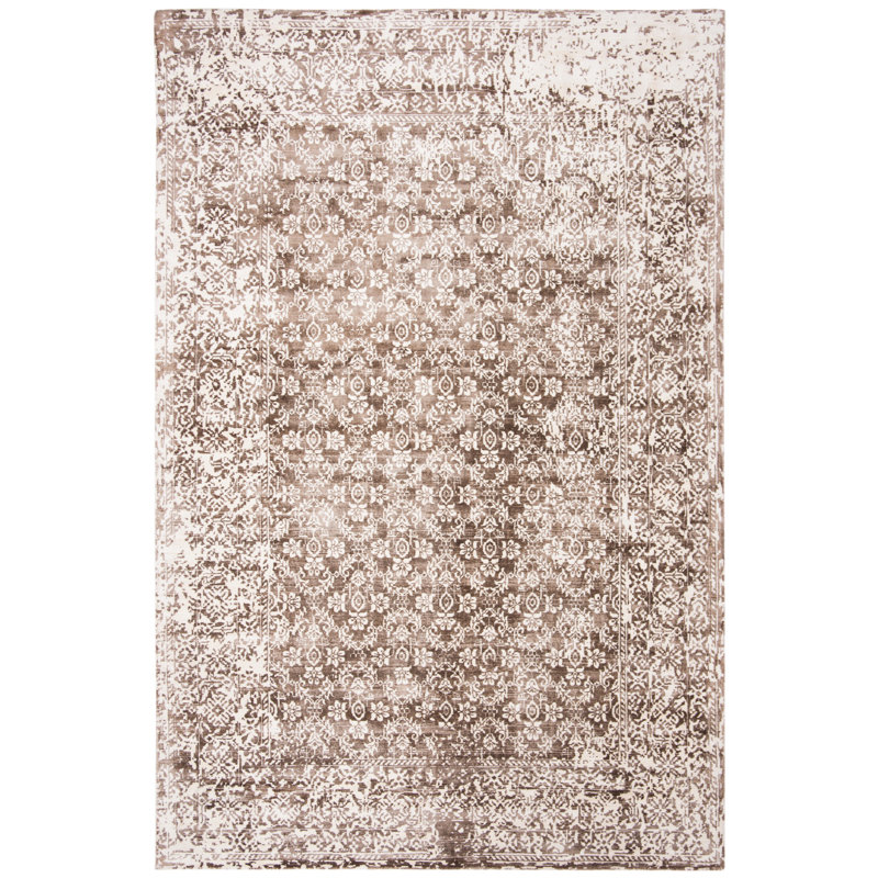 Tapis ivoire / brun clair en coton Lizzie, Rectangle 6 pi x 9 pi