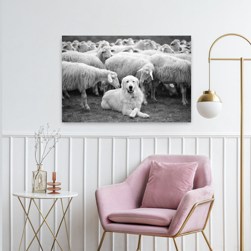 Art contemporain, paysage contemporain abstrait avec chien, H 36 po x l 24 po
