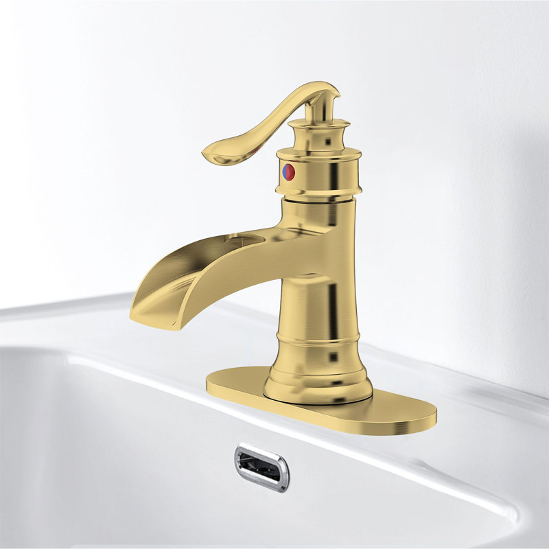 Heritage Falls Single-Handle Waterfall Bathroom Faucet - Complete With Pop-Up Drain & Deck Plate, Antique Brass