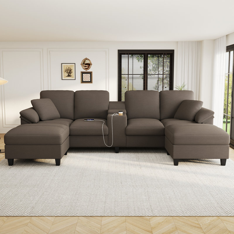 Modulaires spacieux et spacieux avec rangement, revêtement en velours côtelé pour la vie familiale