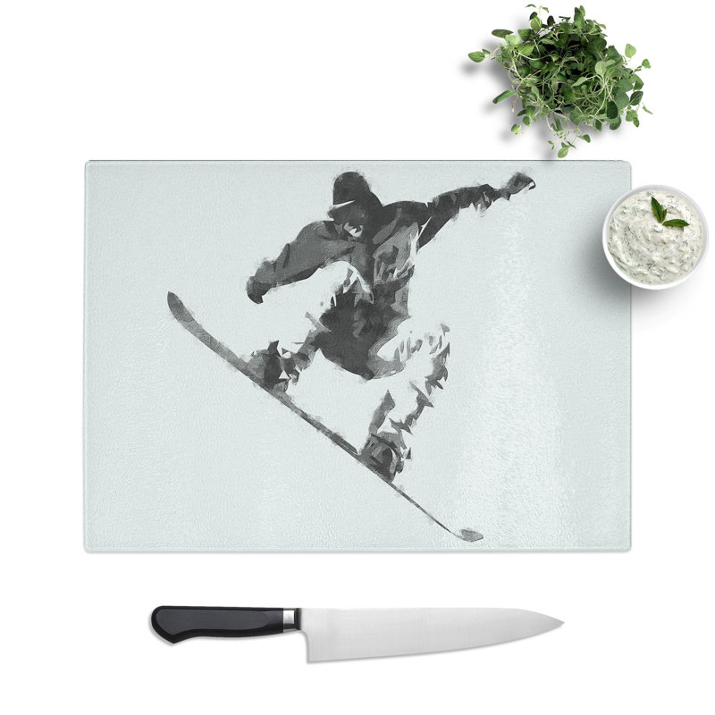 Tempered Glass the Snowboarder Chopping Board, 20 cm x 28.5 cm