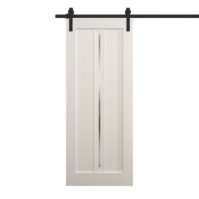 Porte de grange moderne 28 x 80 pouces Ego 5014 Chêne blanc peint Rail de 6,6 pi Quincaillerie robuste Panneau plein Portes intérieures