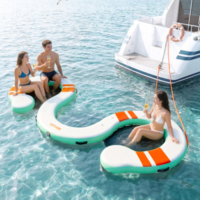 Quai flottant gonflable, plateforme de quai gonflable 15 x 6 pi, tapis gonflable antidérapant avec sac de transport portable et échelle détachable, plate-forme flottante pour la plage de l'océan