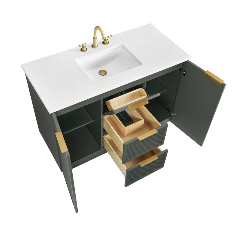 Meuble-lavabo simple 48 po Aderyn, Vert rétro / bronze brossé