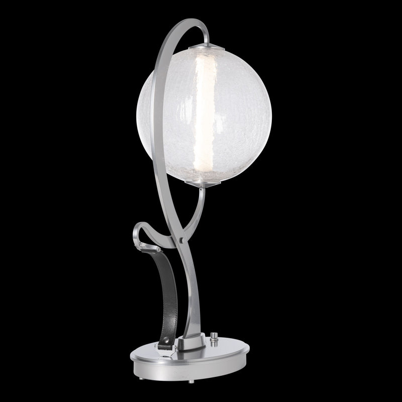 Pression Table Lamp, White, Crackle, Black Leather