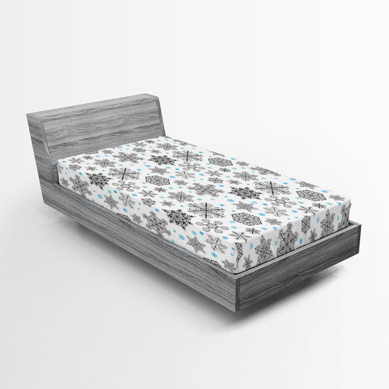 Ensemble de 2 draps-housses Ambesonne, Drap-housse de taille simple, Bleu, noir, blanc / floral