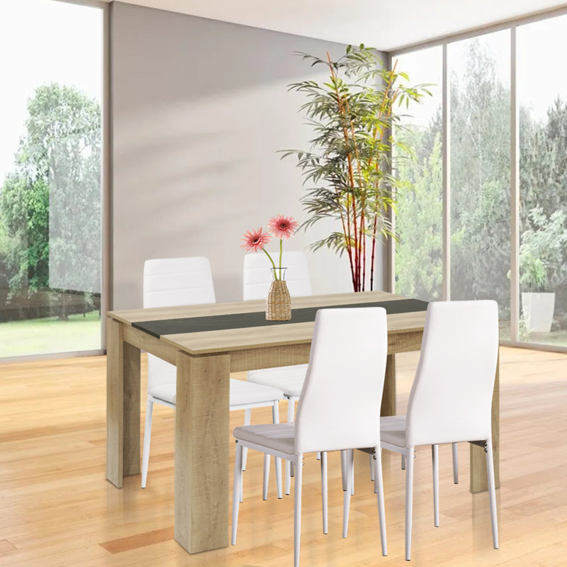 Shadasia 4 - Person Dining Set, Oak/Black, White, 75cm H x 120cm W x 70cm L